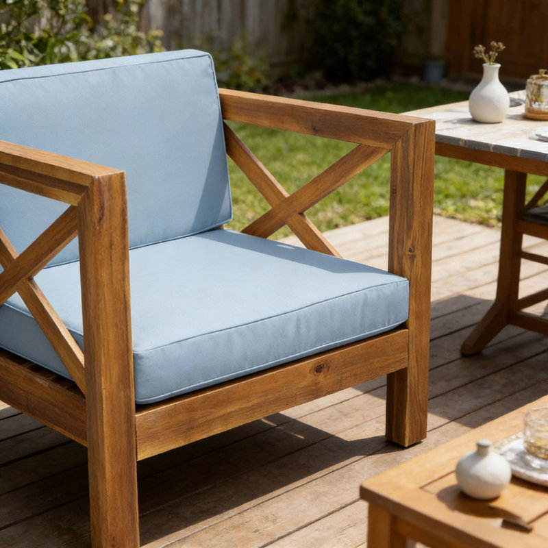Chaise de patio pour club, blue, Teck + bleu