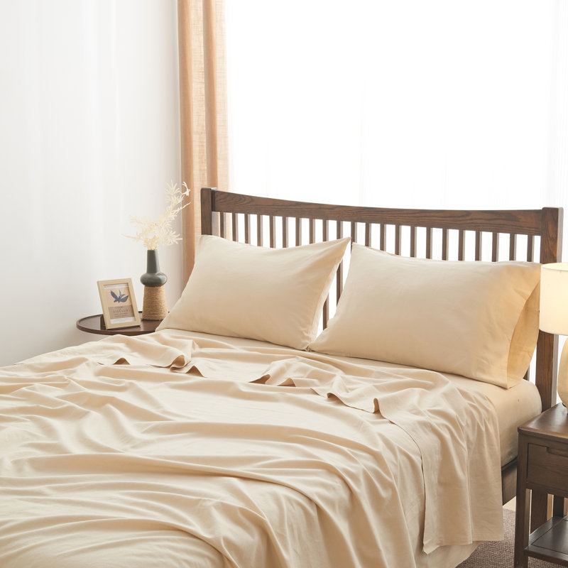 Linen Sheets Set, Beige, Queen Sheet Set with 2 Pillowcases