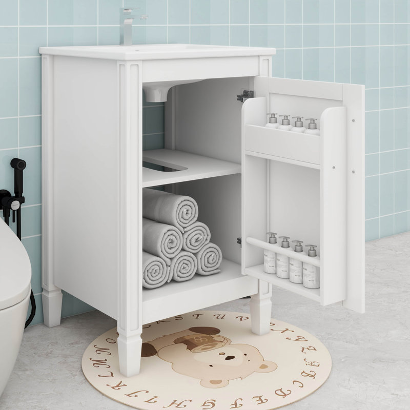Meuble-lavabo de 20 pouces avec armoire de rangement double couche, Blanc