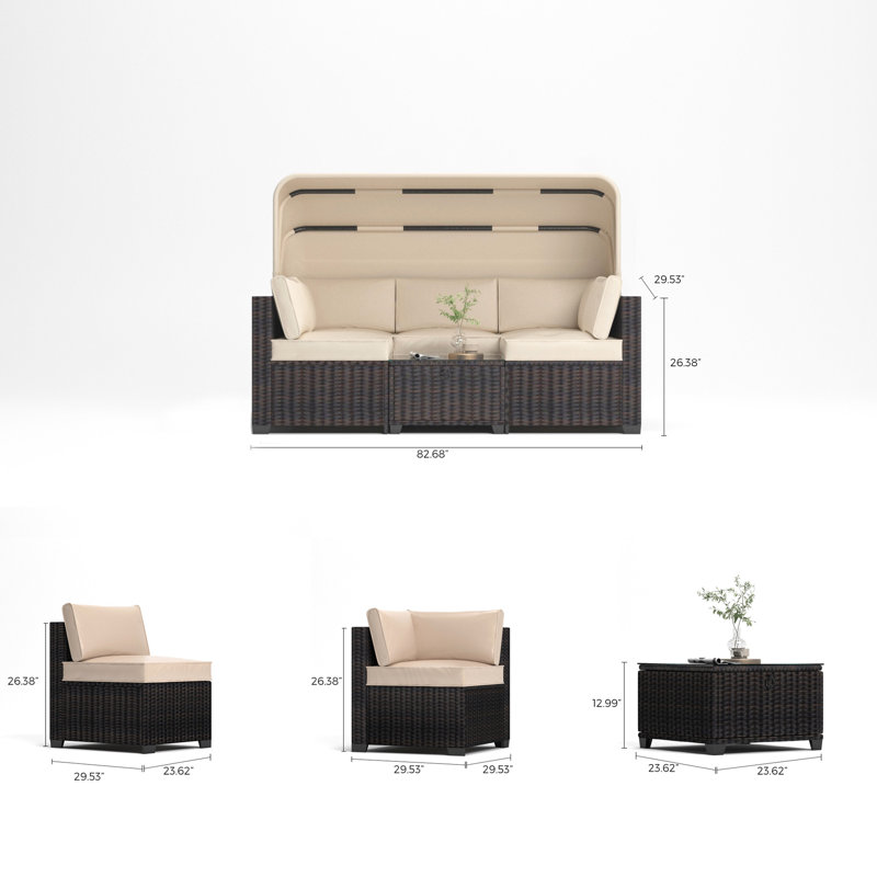 Ensemble de meubles de patio 6 pièces, Crème, crème