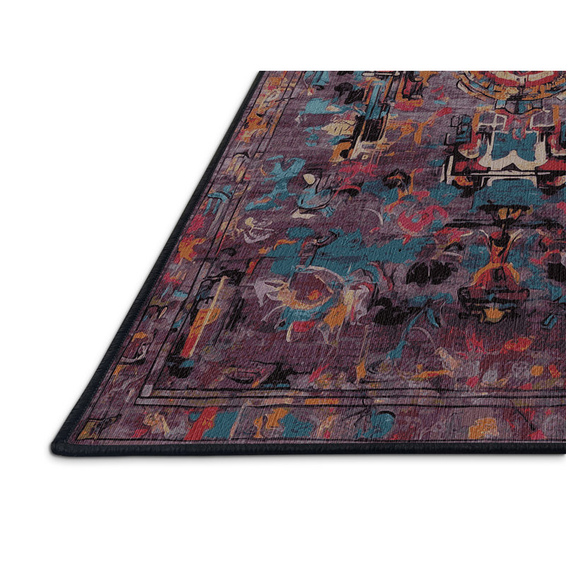 Tapis noir lavable à la machine, Rectangle 7 pi x 9 pi