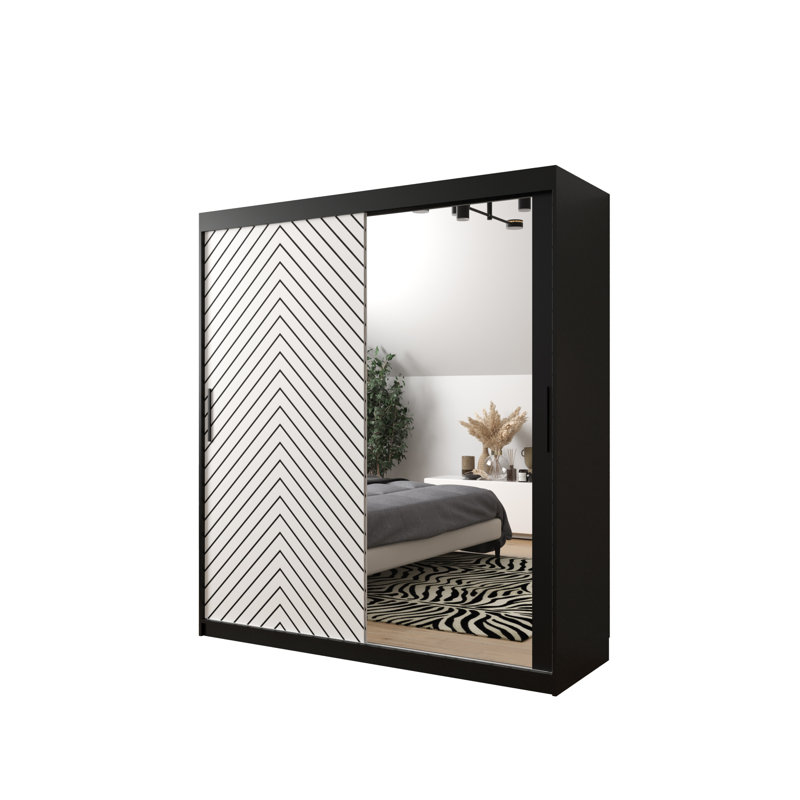 Aroldo 2 Door Manufactured Wood Wardrobe, 200cm H x 180cm W x 62cm D, White/Black
