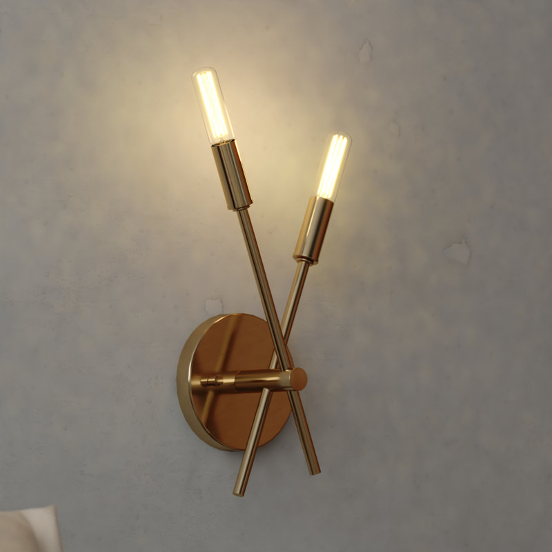 Leilah 2 Light Contemporary Candelabra Wall Sconce, Natural Brass