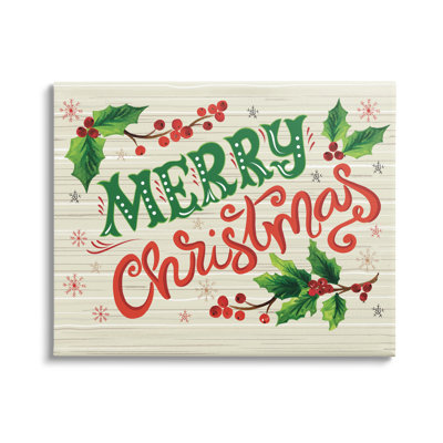 " Jovial Merry Christmas Text Holly Berry Botanicals " by Sharon Lee