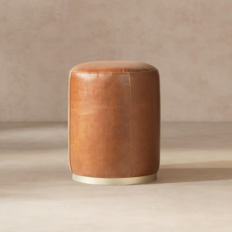 Nico 16" Round Leather Ottoman Stool