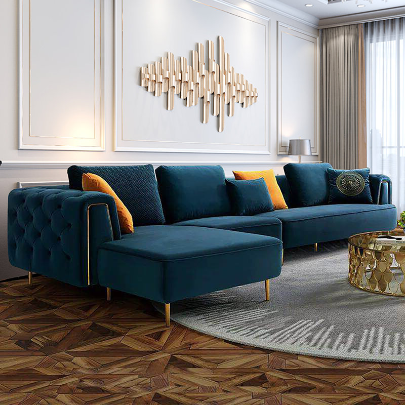 Stoltenberg Velvet L-Shaped Sectional, Left Hand Facing, Blue Velvet