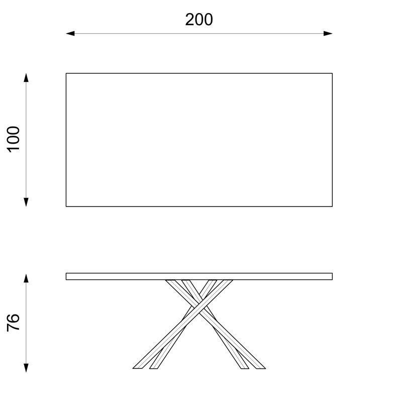 Verdone Metal Base Dining Table, Oak, Black, 76cm H x 200cm W x 100cm D