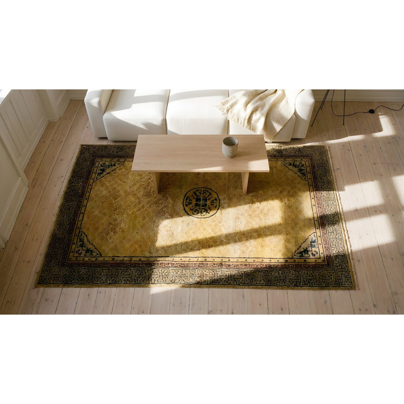 Antique Ningxia Hallway Runner Silk Gold Rug