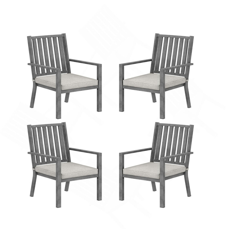 Ensemble de 4 chaises de patio en aluminium toutes saisons de 23 po avec coussins gris épais et structure grise