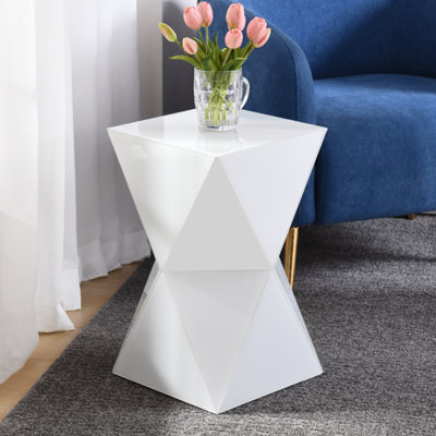 Prism Hourglass Glass Side Table - White