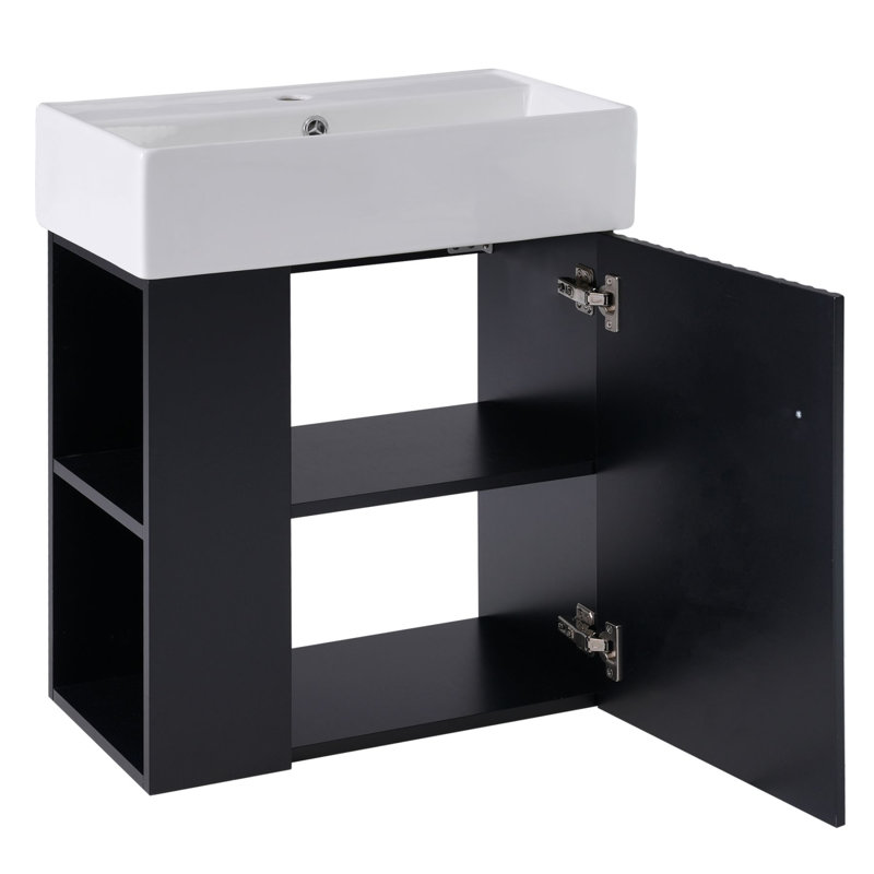 Meuble-lavabo flottant moderne 21,6 po, Noir, noir, noir, noir