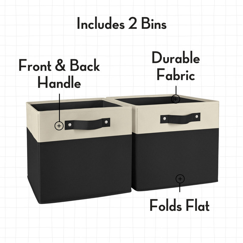 RiverRidge Kids 2pc Two-Tone Fabric Collapsbilble Cube Storage Organizers with Handles, Black