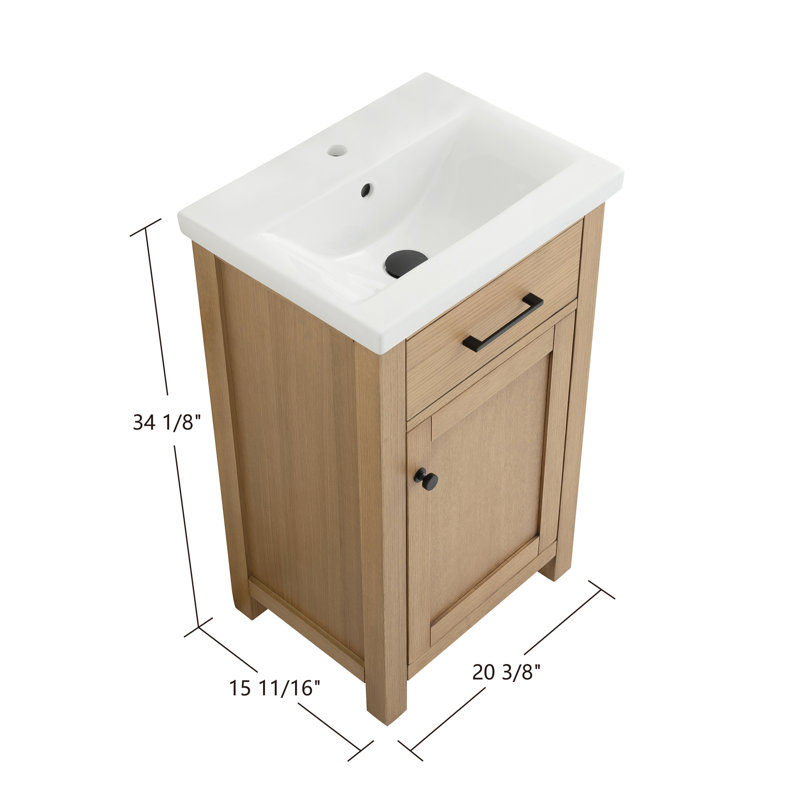 24,44 po X P 18,31 po P x 34,06 po Meuble-lavabo autoportant simple H en chêne blanc avec lavabo en céramique