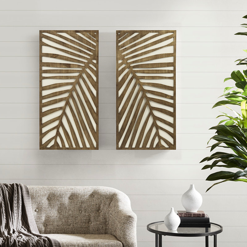 16X32" Two-Tone Wall Decor With Leaf Ornamentation Art For Home