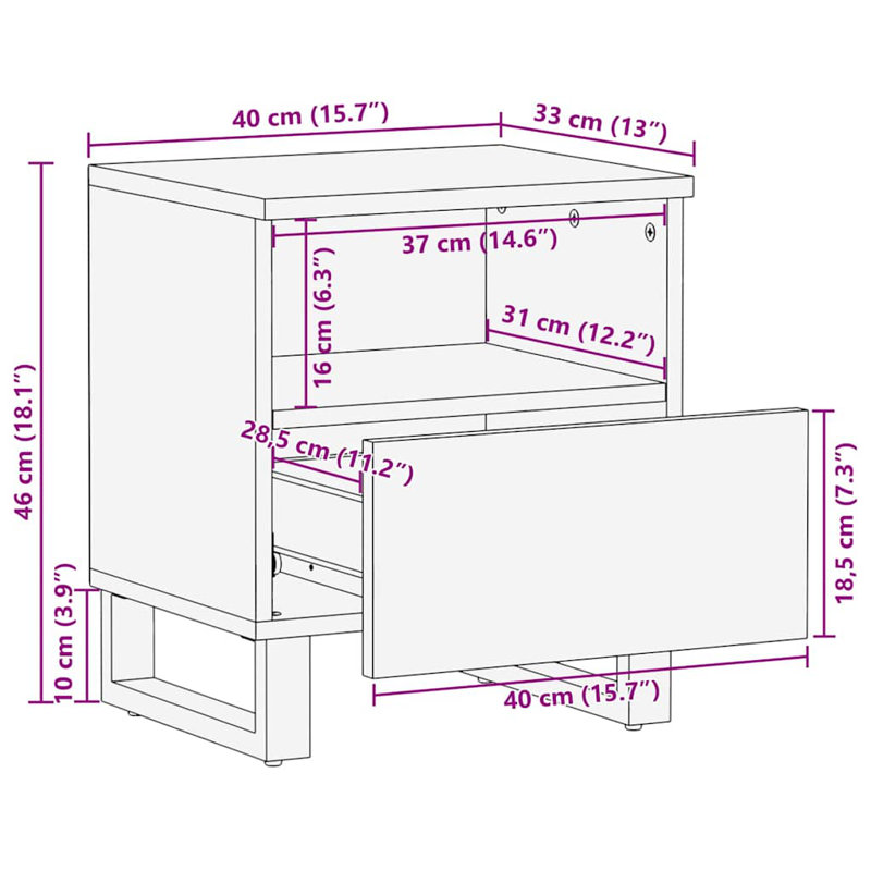 Bedside Cabinet With Drawer 40 X 33 X 46 Cm, Brown