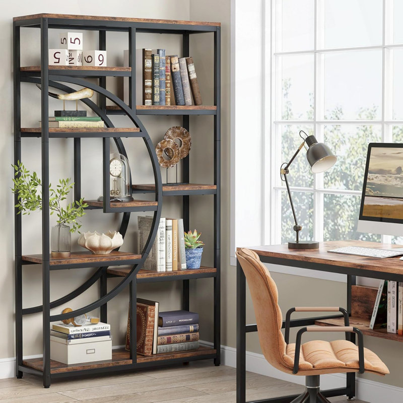 68.89"Height Industrial 5-Tier Rustic Brown & Black Corner Etagere Bookshelf, Rustic Brown/Black