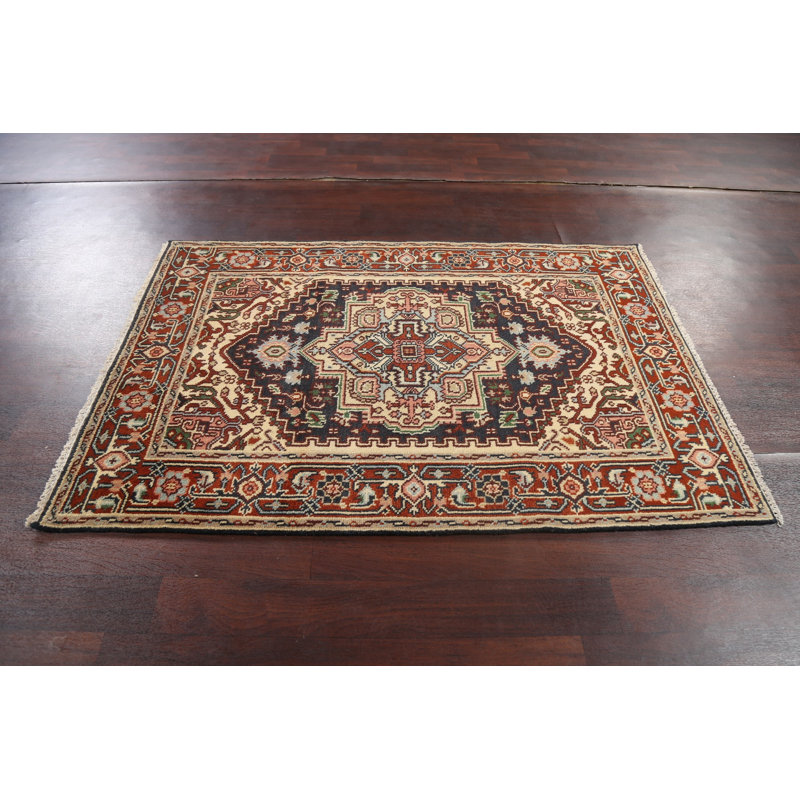 Tapis oriental géométrique Heriz noué à la main 4 x 6