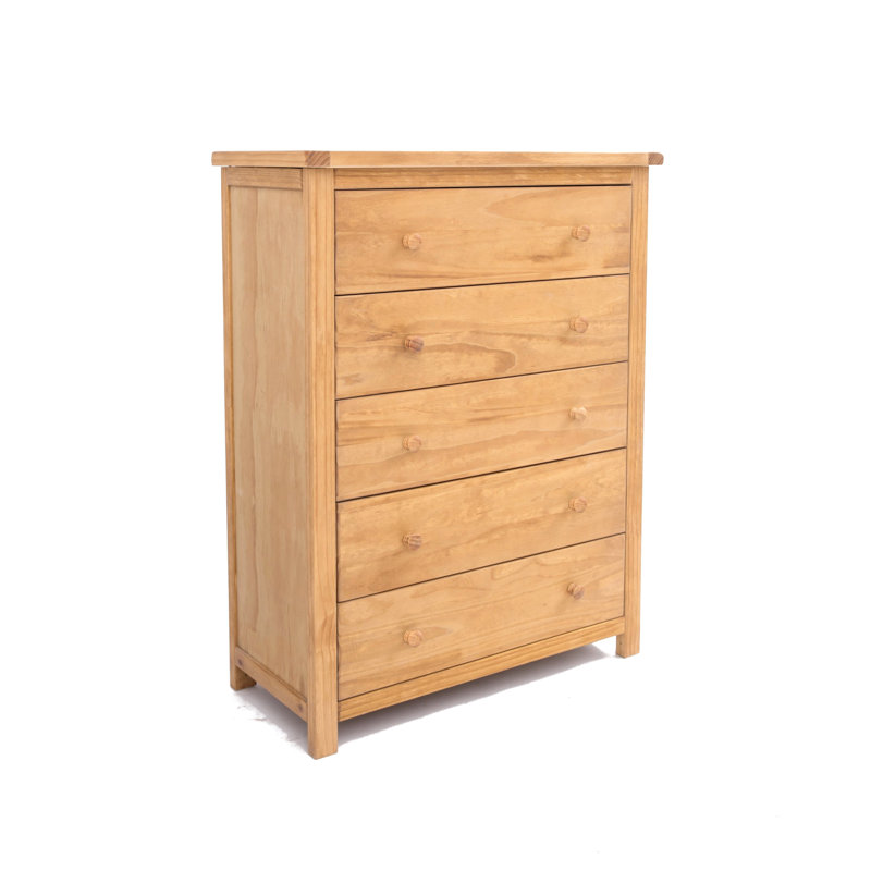 Pompey 5 Drawer 90Cm W Solid Wood Chest Of Drawers, Waxed