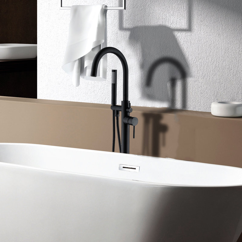 Matte Black Metal Freestanding Bathtub Faucet With Hand Shower Accessory Shower, 6.39 In Width