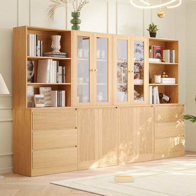71" H X 94.5" W Bookcase Cabinet With Glass Doors & Drawers (2A+2B) by Latitude Run