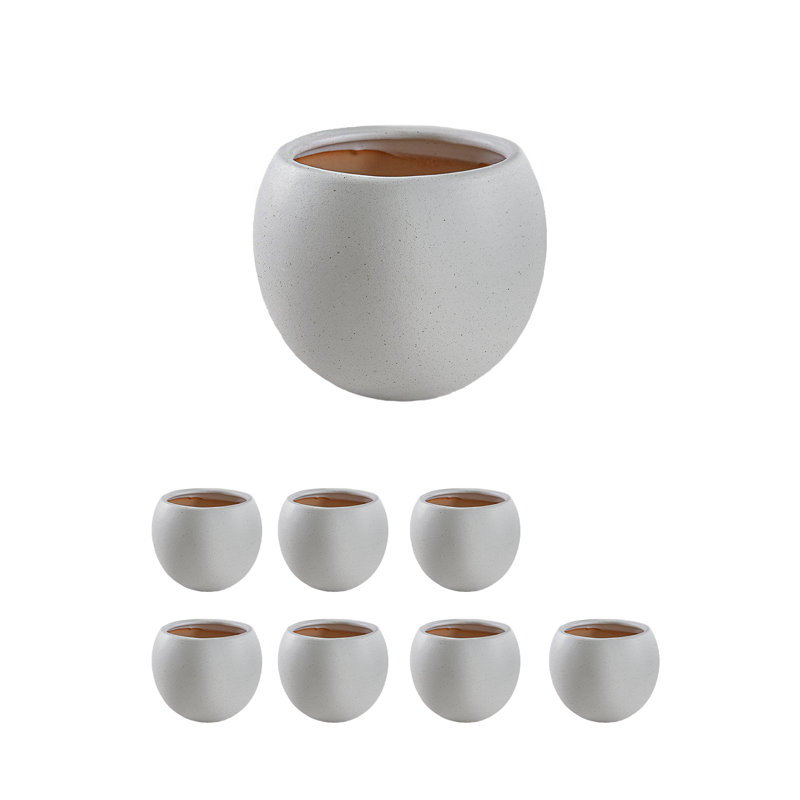  Pot à fleurs en céramique blanche Noa, pots ronds mats avec intérieur en argile naturelle pour plantes grasses, petites plantes, décor de maison et de bureau moderne, 6,2 po de diamètre et 5 po de hauteur, paquet de 8