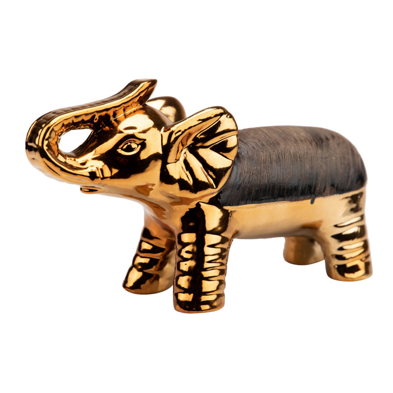 Ceramic Elephant Woodside, 14cm H x 31cm W x 12cm D, Gold