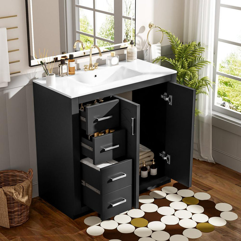Meuble-lavabo 36 po avec lavabo en céramique, Noir
