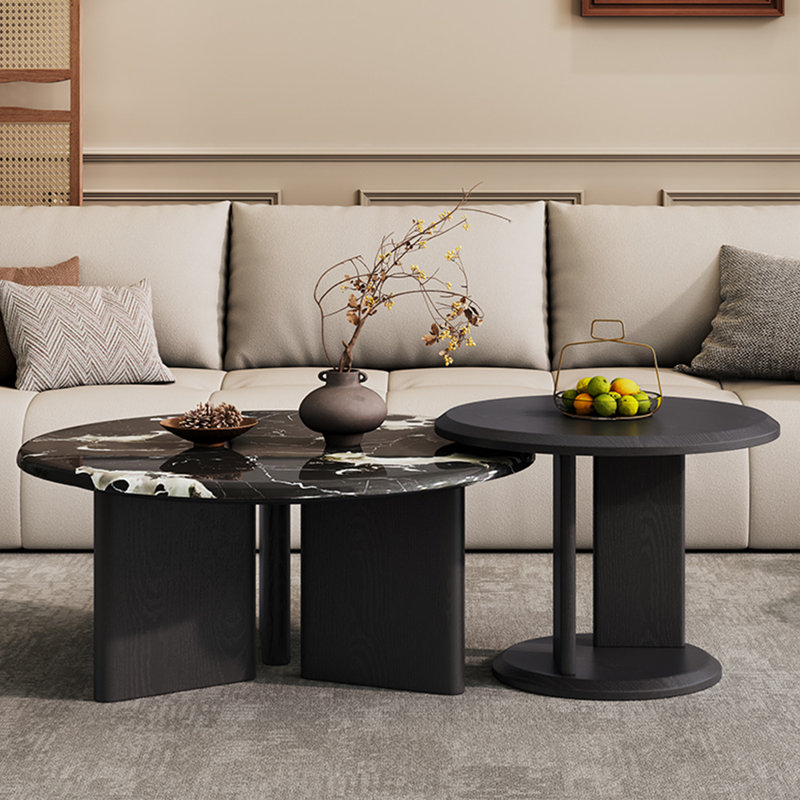 Table basse en marbre clair et moderne, Noir, noir, noir, noir