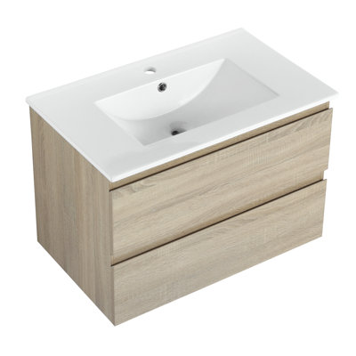 Meuble-lavabo mural 30 po avec lavabo en céramique et 2 tiroirs à fermeture en douceur