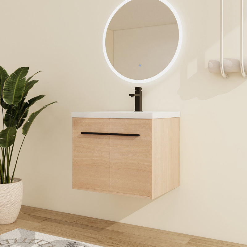 Ensemble de meuble-lavabo mural simple 24 po avec 2 portes et dessus de lavabo en résine blanche Abdurahmon, 24"