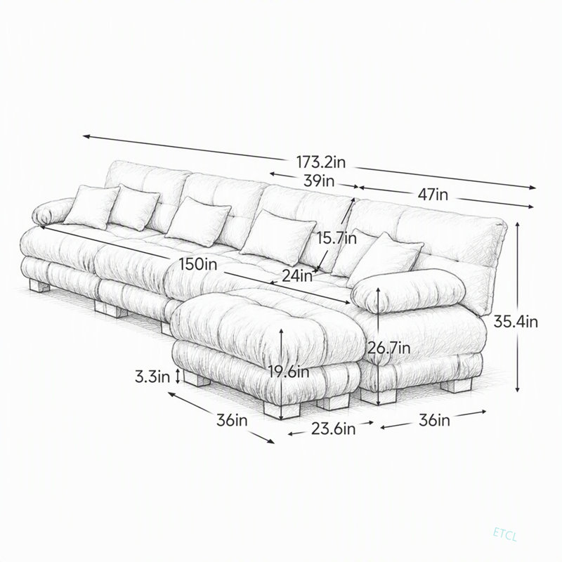 Upholstered 0.01 " Chenille L-Shaped Sectional