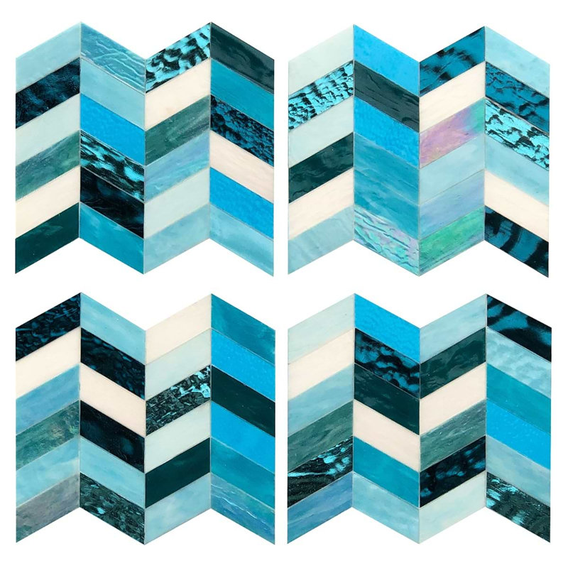 Elizabeth Sutton Meta Glossy Glass Chevron Mosaic Tile, Tulum