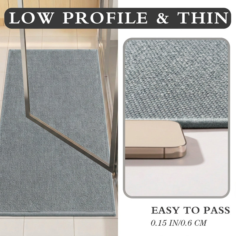 3 Piece Textured Linen-Look Bath Rug Set with Non-Slip Backing, Light Gray