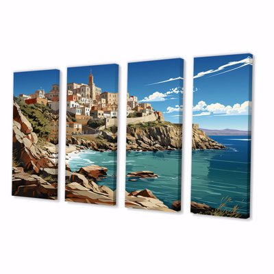 «Syros Serenityscape I - Coastal Port», art mural 4 pièces