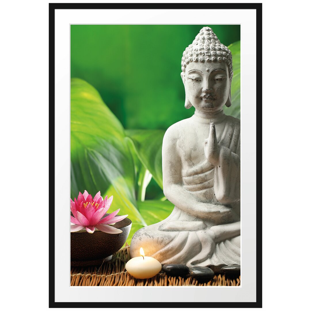 Gerahmtes Poster Seerose Buddha Statue