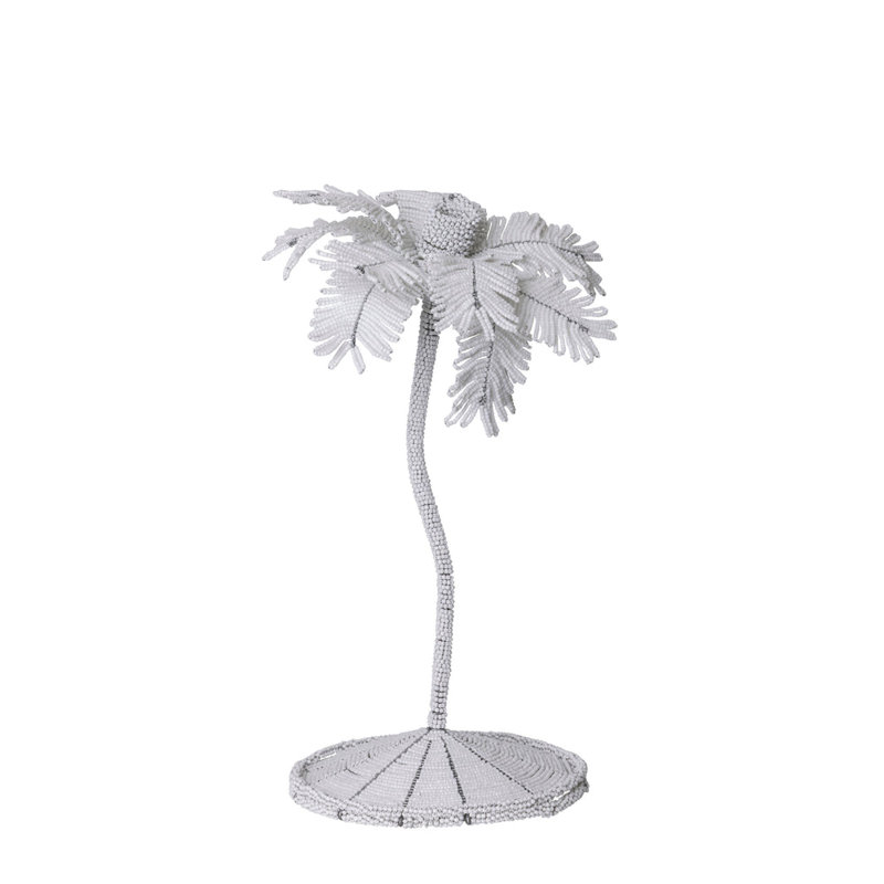 Desert Palm Tree Candlestick, 15" H x 9" W x 9" D, White