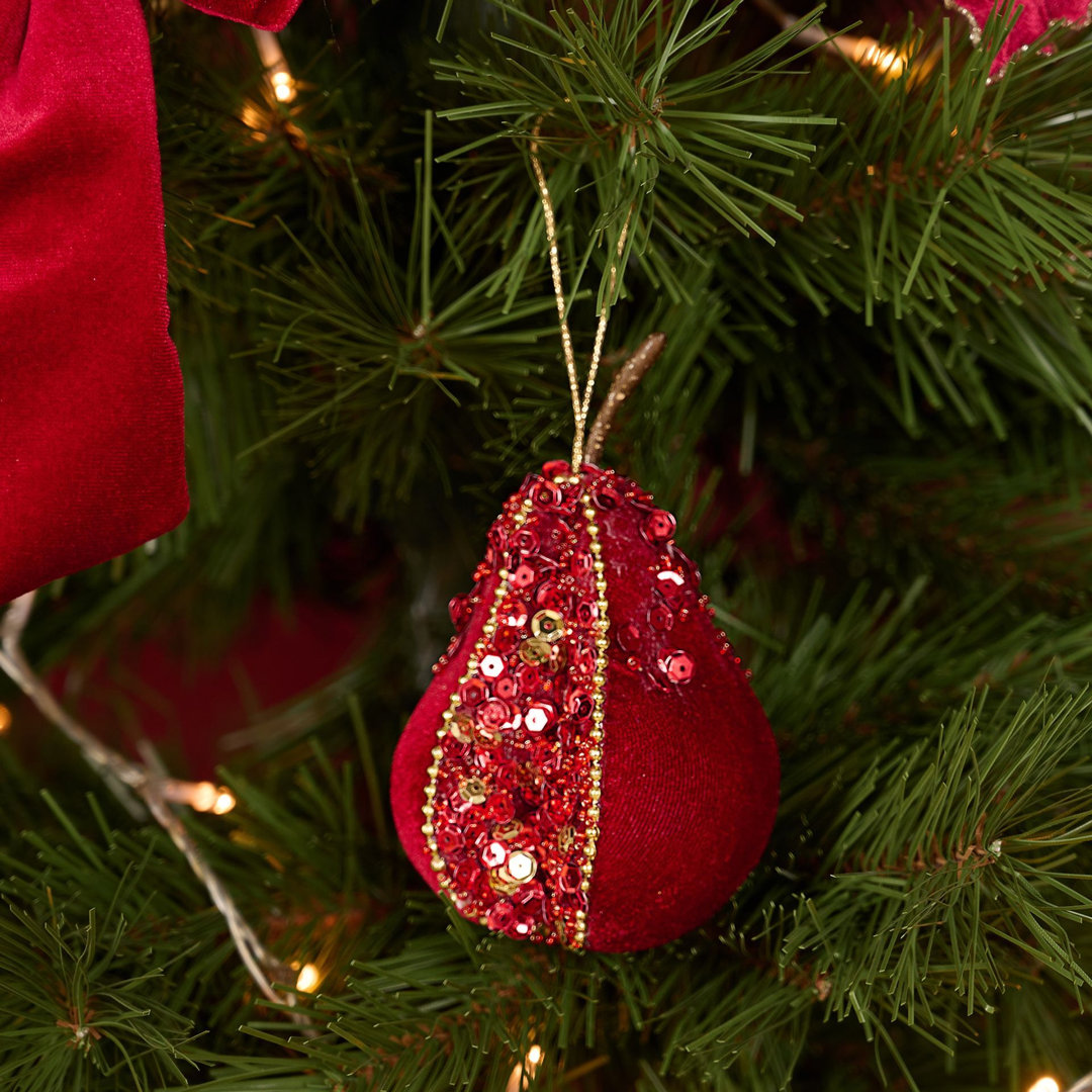 The Seasonal Gift Co. - Christmas Bauble - Velvet Pear - Red - 19cm - Image 3