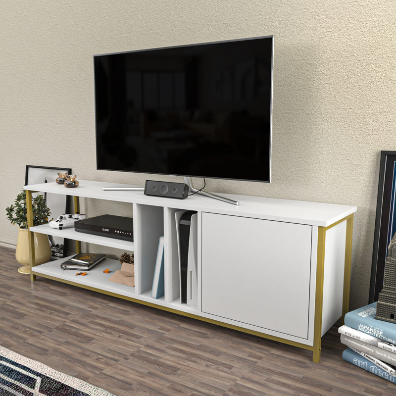 Meuble télé, Blanc / Doré
