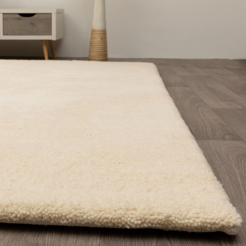 Bathilde Wool Hand Knotted Area Rug, Rectangle 200 x 300cm, Cream coloured