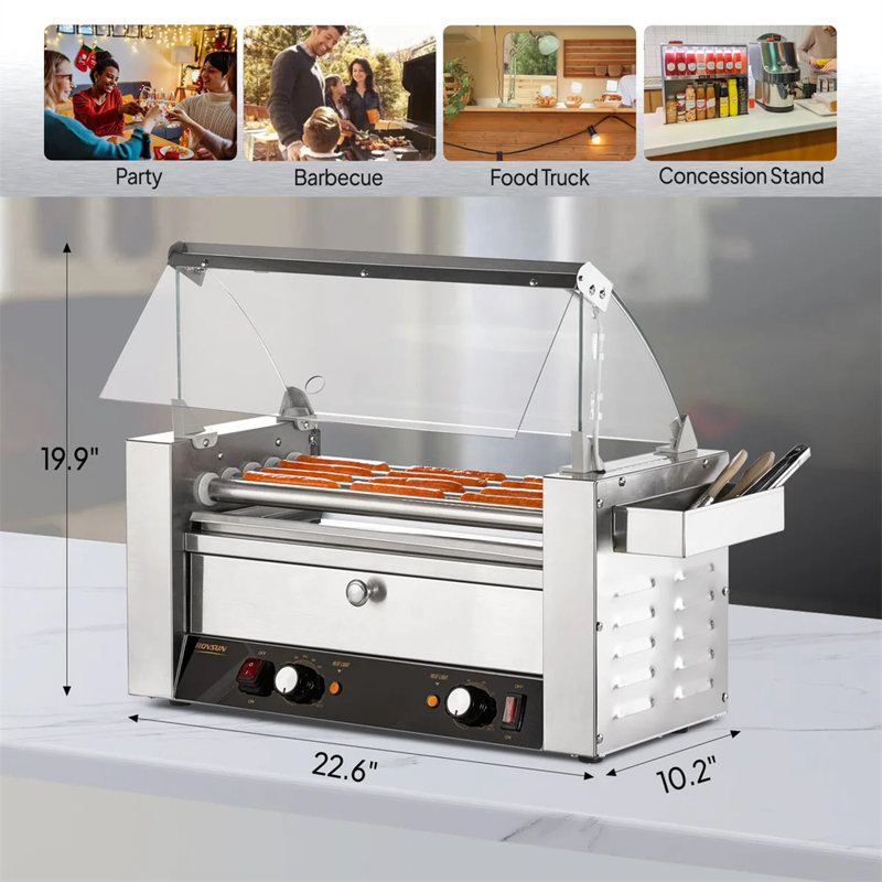 Gril à 5 rouleaux 900 W 110 V avec 5 hot-dogs et couvercle