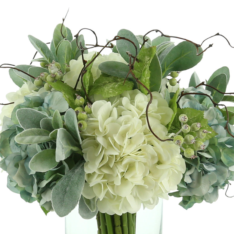 Floral Arrangement with Hydrangeas, Lamb's Ear, and Curly Willow