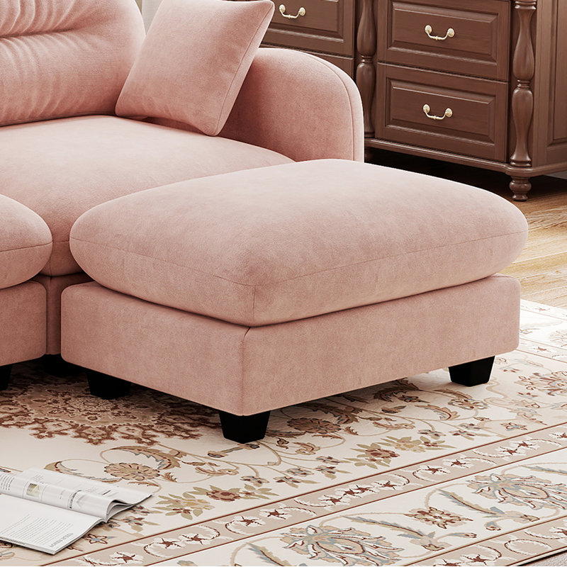 Repose-pieds en tissu chenille pour salon, Rose
