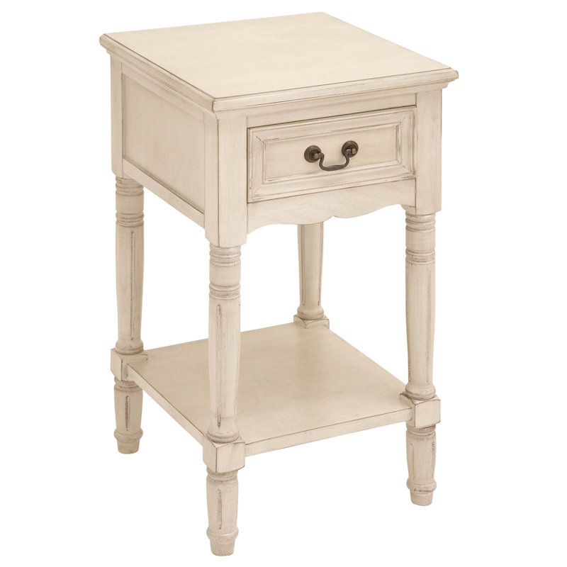 Antiqued White Solid Hardwood 29" French-Inspired Nightstand