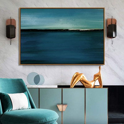 «Minimal Landscape IDEA4WALL», reproduction d'art sur toile encadrée, bleu sarcelle, coups de toile abstraits, impression sur toile, impression sur toile