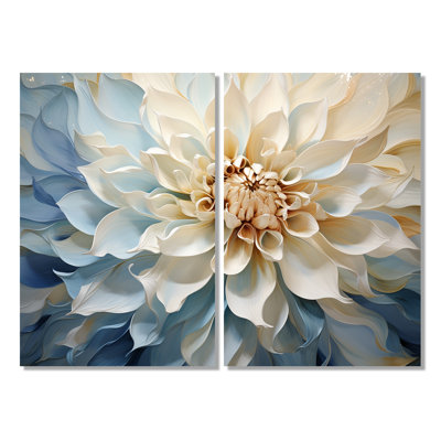 Dahlia blanc et bleu minimaliste - art mural floral Dahlia