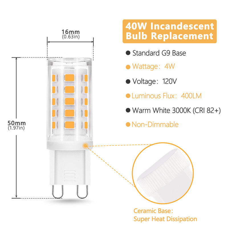 40-Watt Equivalent G9 Base Non-Dimmable LED Light Bulb In Daylight 6000K Base, 3000K