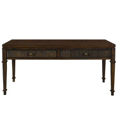 Dark Brown Wood Veneer Coffee Table With Drawer Storage And Floor Guard Fluted Faces Protection