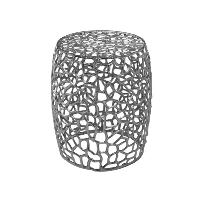 Aluminum Drum End Table With Intricate Design-Silver  Nickel