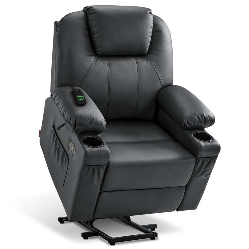 Power Recliner Lift Chair with Massage and Heat for Big and Tall People, 3 Positions, Faux Leather, Black Faux Leather