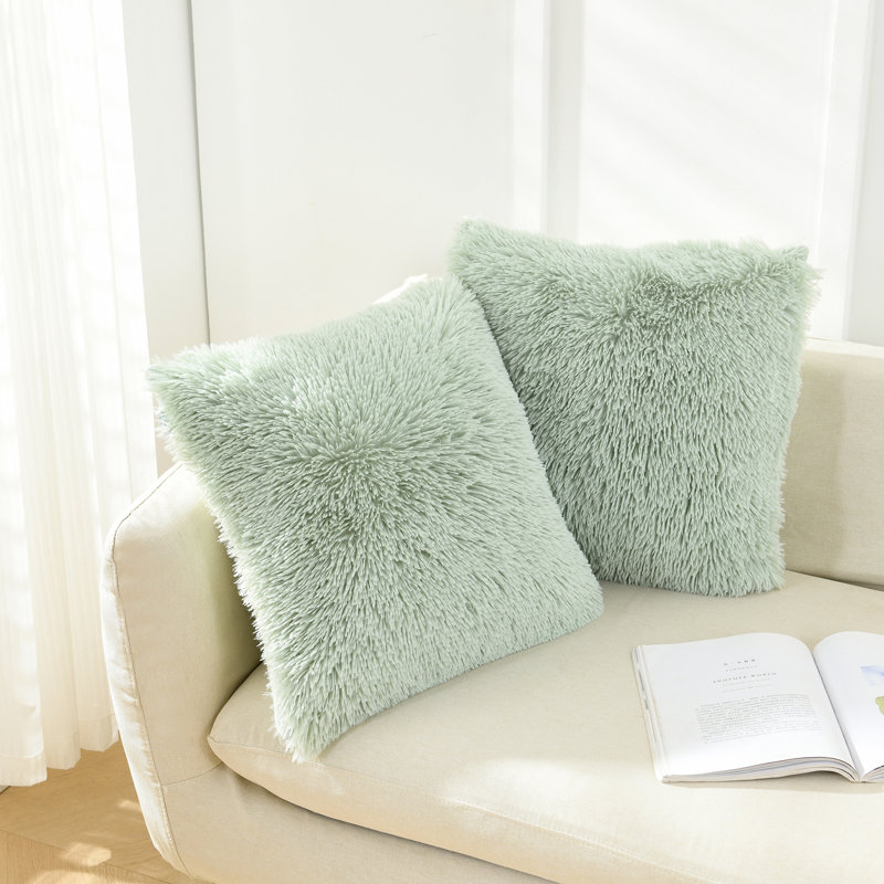 Housse de coussin carrée en fausse fourrure, H 24 po x l 24 po, Vert sauge